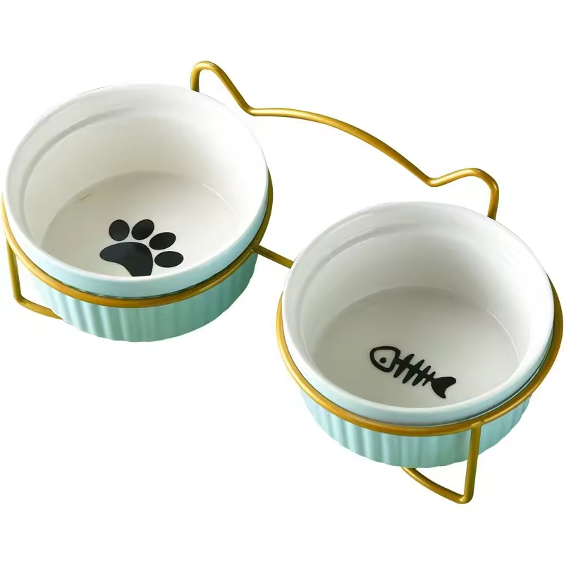 Ceramic Pet Feeding Bowl for Cats Dogs with Stand Tilted