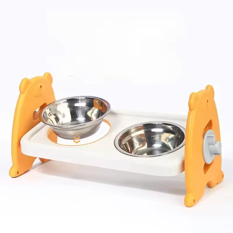 Adjustable Plastic Dog Bowl Tilted Cat Bowl Single Ceramic Double Stainless Steel Pet Feeder Bowls