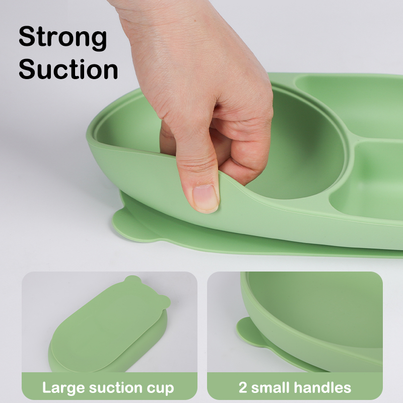 Customize Baby Feeding Set Divided Plates Bowl with Suction Silicone Baby Plates for Toddler Plato De Silicona Para Bebe
