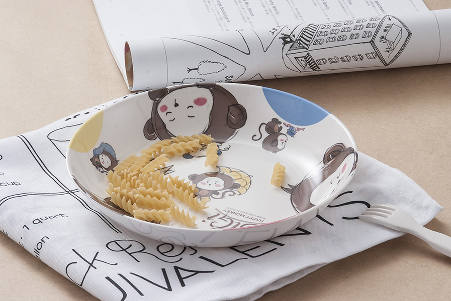 Cartoon Pattern Kids Serving Melamine Round Deep 8.5 Inch Dinner Breakfast Snack Cereal Serving Dish