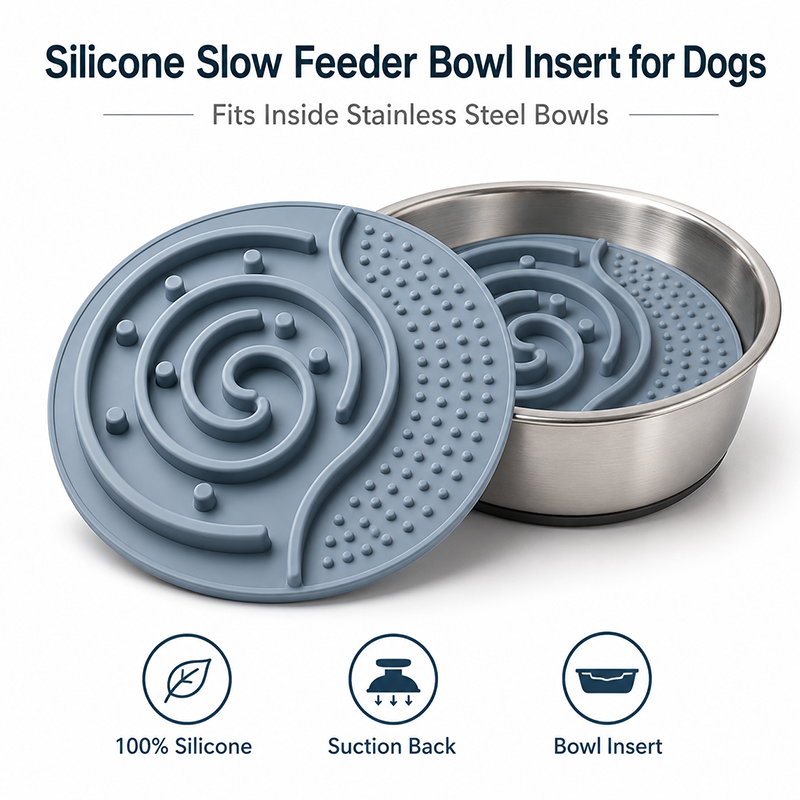 Custom Silicone Slow Feeder Bowl Insert For Dogs Fits Stainless Steel Bowls With Suction Back Raised Pegs And Lick Mat Texture