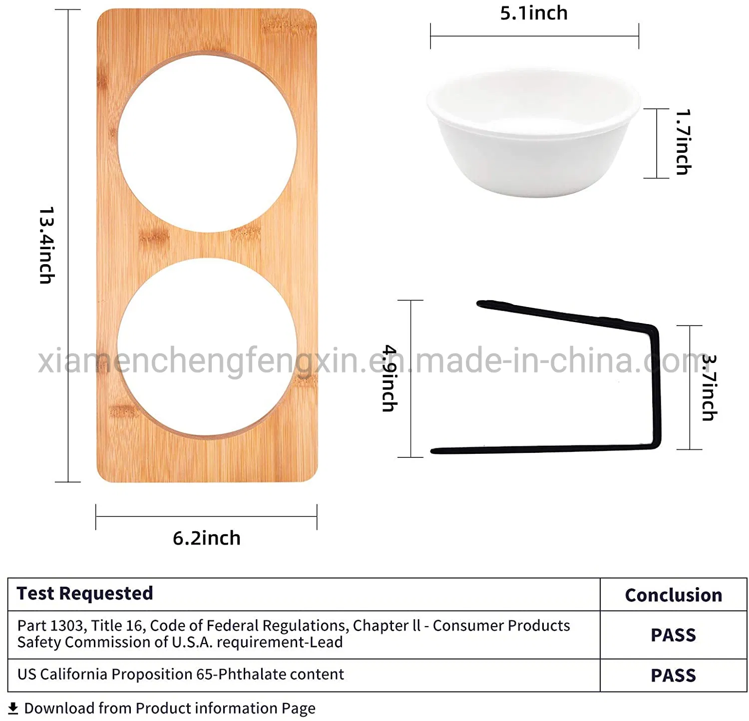 Elevated Cat Ceramic Bowls, Small Dog 15 Tilted Raised Food Feeding Dishes, Solid Bamboo Water Stand Feeder Set for Cats and Puppy