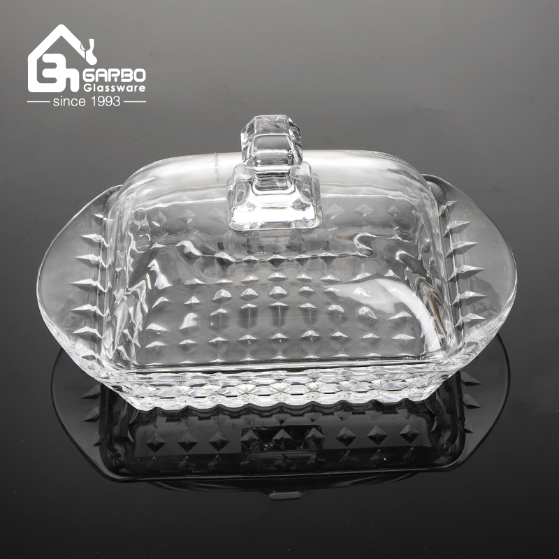 New Own Mould Butter Dish with Lid Small Diamond Pattern Glass Candy Jar