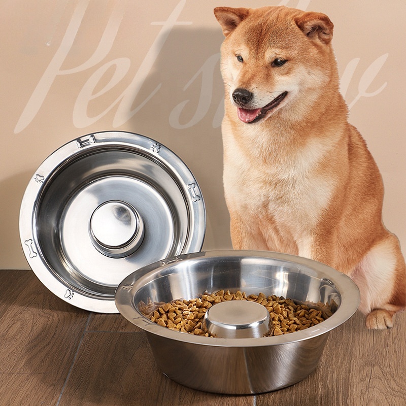 Stainless Steel Slow Feed Dog Bowl for Fast Eating Large Breed Metal Slow Feeder Dog Bowl Fits in Large Neater Feeders for Puppy