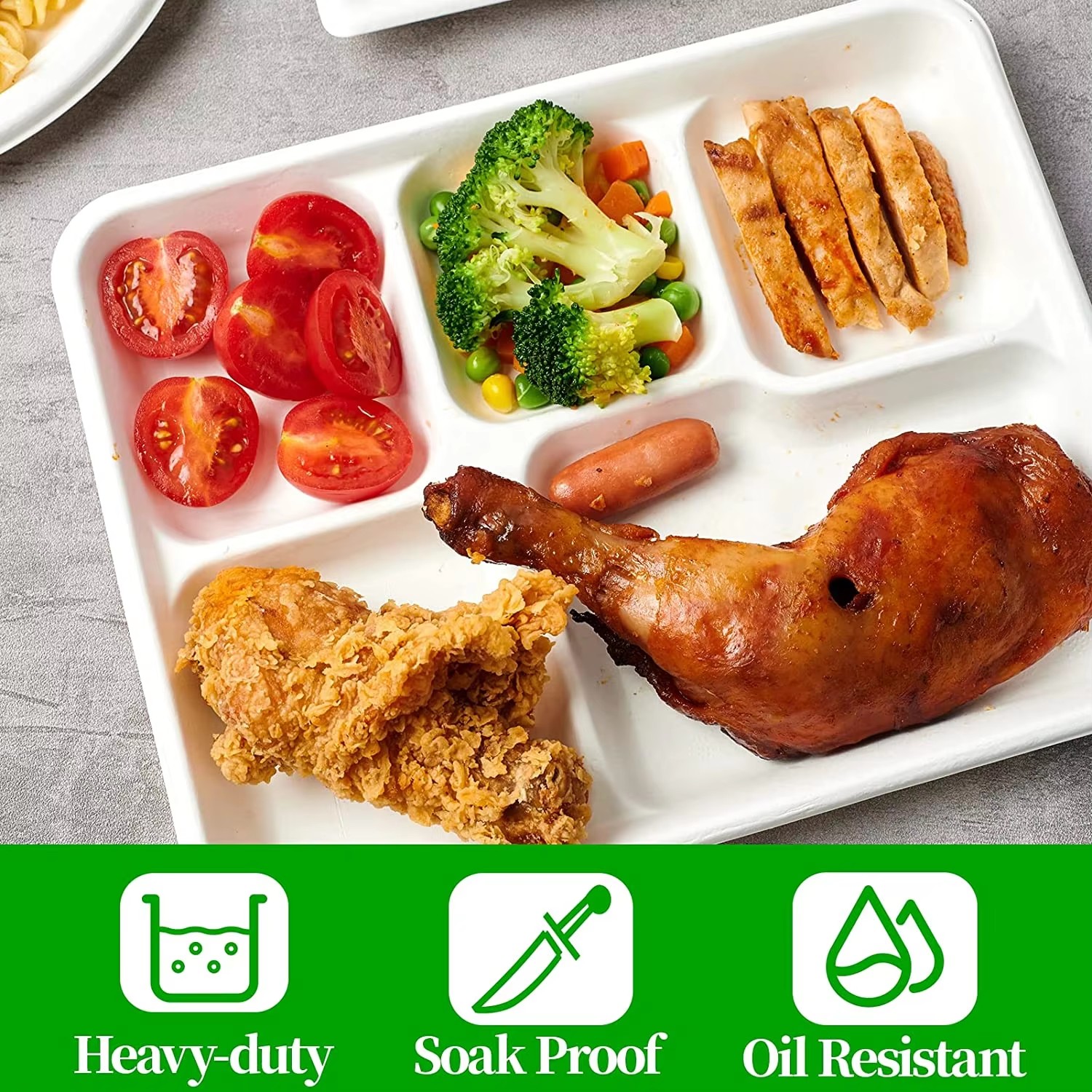 Custom Logo Compostable 5 Compartment Plates Eco-Friendly Disposable Sugarcane Bagasse School Lunch Biodegradable Food Trays