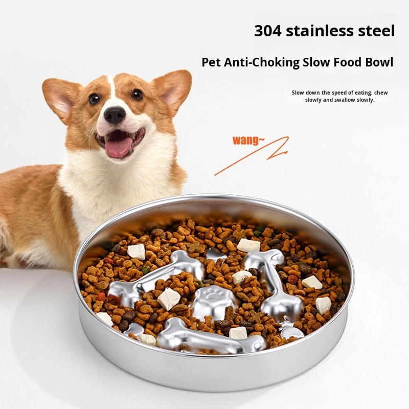AUMANN OEM/ODM Stainless Steel Double-Layer Rounded Manual Slow Feeder Dog Bowl With Non-Slip Base For Pet Feeding