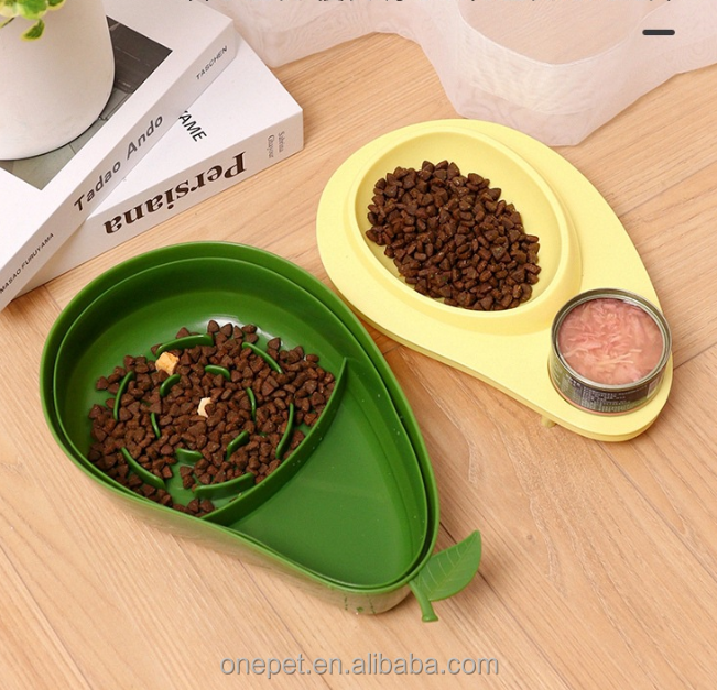 Multifunctional Anti-Choking Cat Pet Bowl Feeder Automatic PP Plastic Food and Water Bowl with Avocado Design for Animals