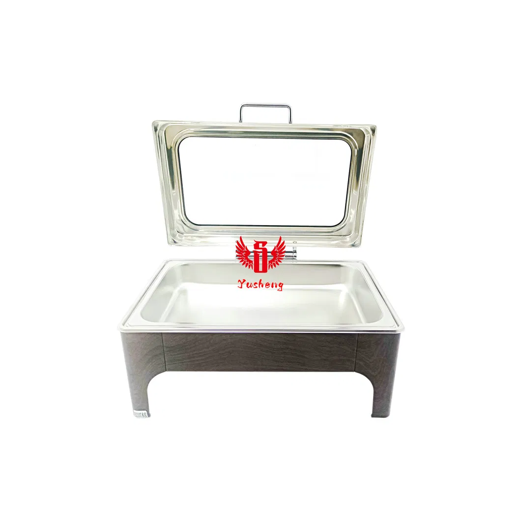 9L Stainless Steel Rectangular Wooden Pattern Color Buffet Dish China Factory