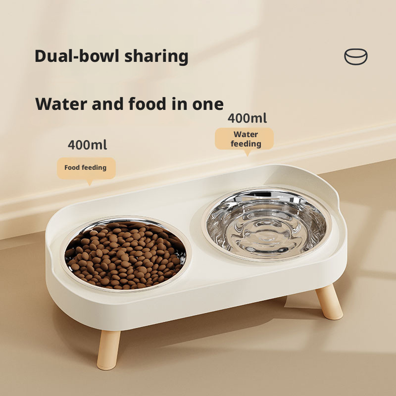 Stainless Steel Eco-Friendly 2 In 1 Raised Pet Bowl Set Double Cat Dog Feeder Anti Slip Slow Eating Dish Elevated Stand