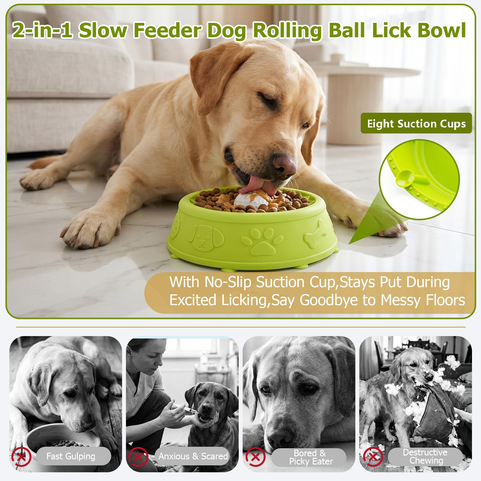 Dog Slow Feeder Lick Bowl With Rolling Ball Comedero Para Mascotas Silicone Dog Liquid Lick Bowl Non-Slip Lick Bowl For Anxiety