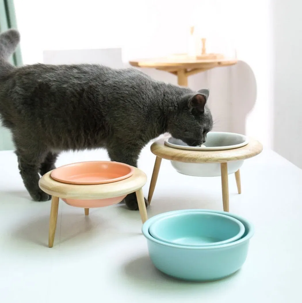 Ins Wholesale Split Ceramic Pet Flower Plate Bowl Elevated Cat Dog Food Bowl Tilted Ceramic Cat Plate Ceramic Bowl with Stand