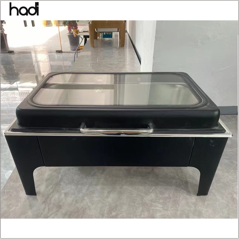 9 Liter Luxury Pattern Stainless Steel Chafing Dish Set Gold Glass Hydraulic Food Warmer Roll Top Design for Hotel Catering