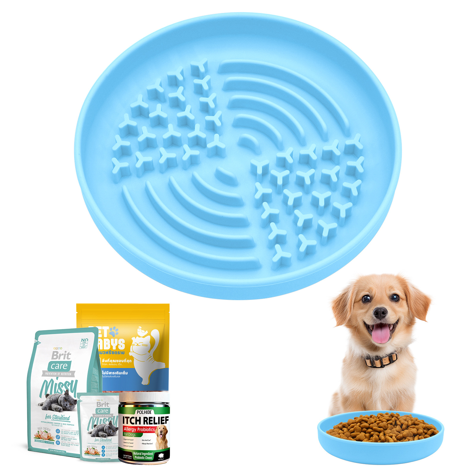 Cross-border Pet Slow-eating Bowl Round Silicone Suction Cup Non-slip Feeding Dish for Cats Dogs Pet Feeding