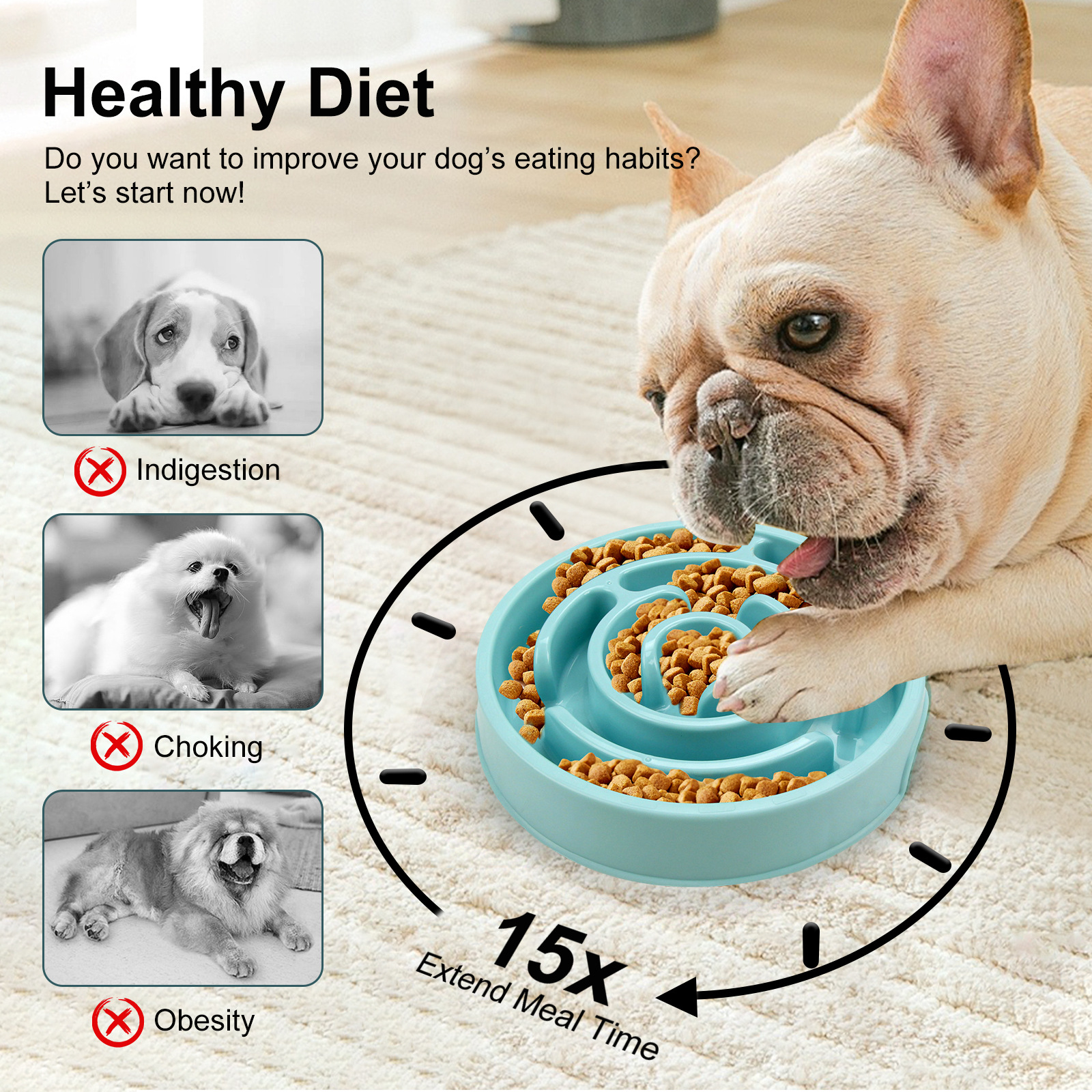 Large Dog and Cat Slow Feeder Bowls Solid Pattern Eco-Friendly Plastic Food Bowls