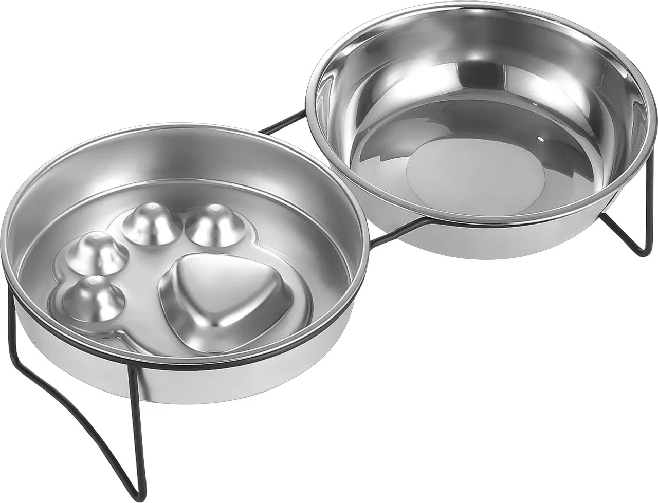 Stainless Steel Raised Pet Feeder with 2 Bowls and Metal Stand
