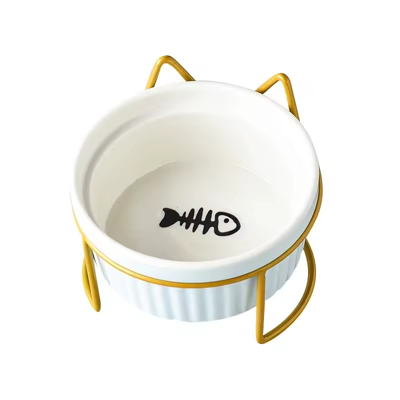 Ceramic Pet Feeding Bowl for Cats Dogs with Stand Tilted