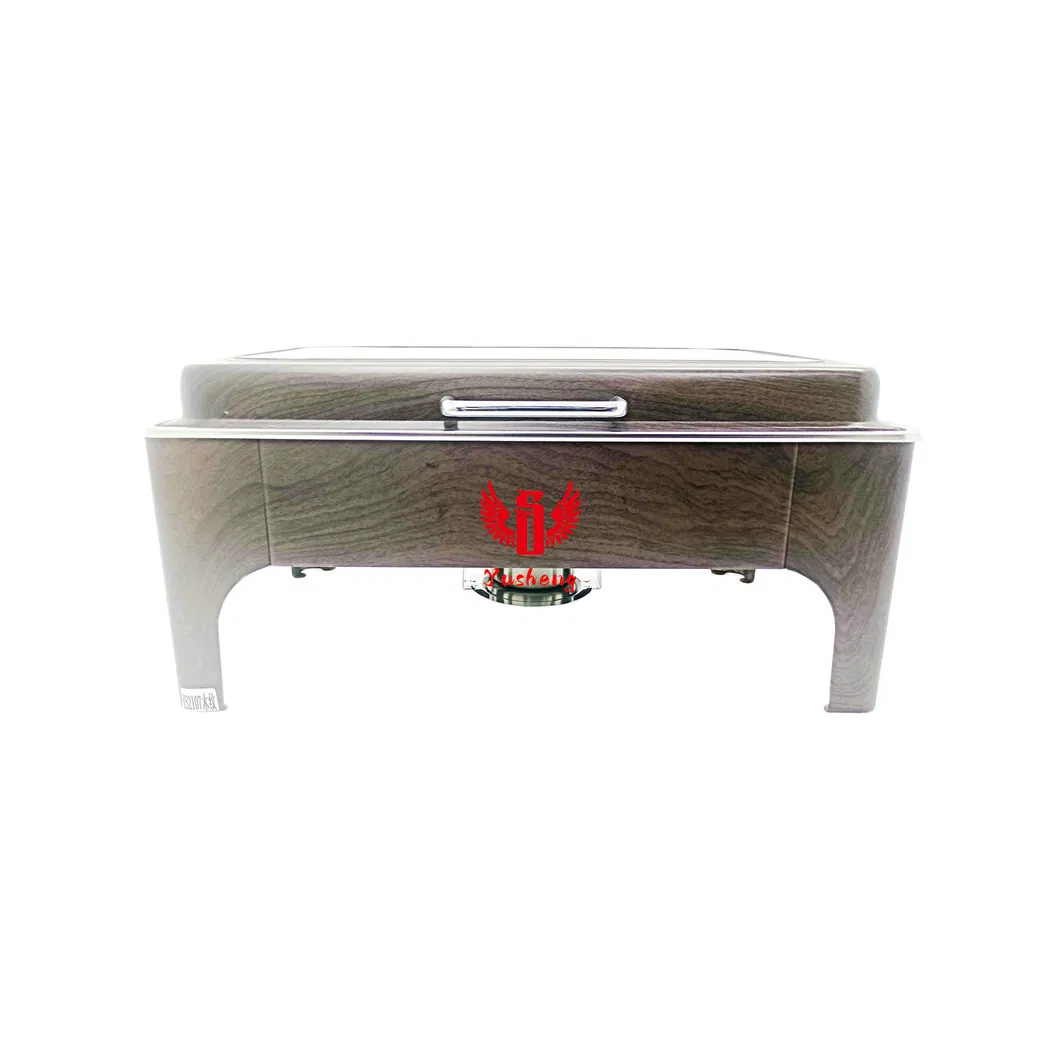 9L Chafing Dish Stainless Steel Rectangular Wooden Pattern Color