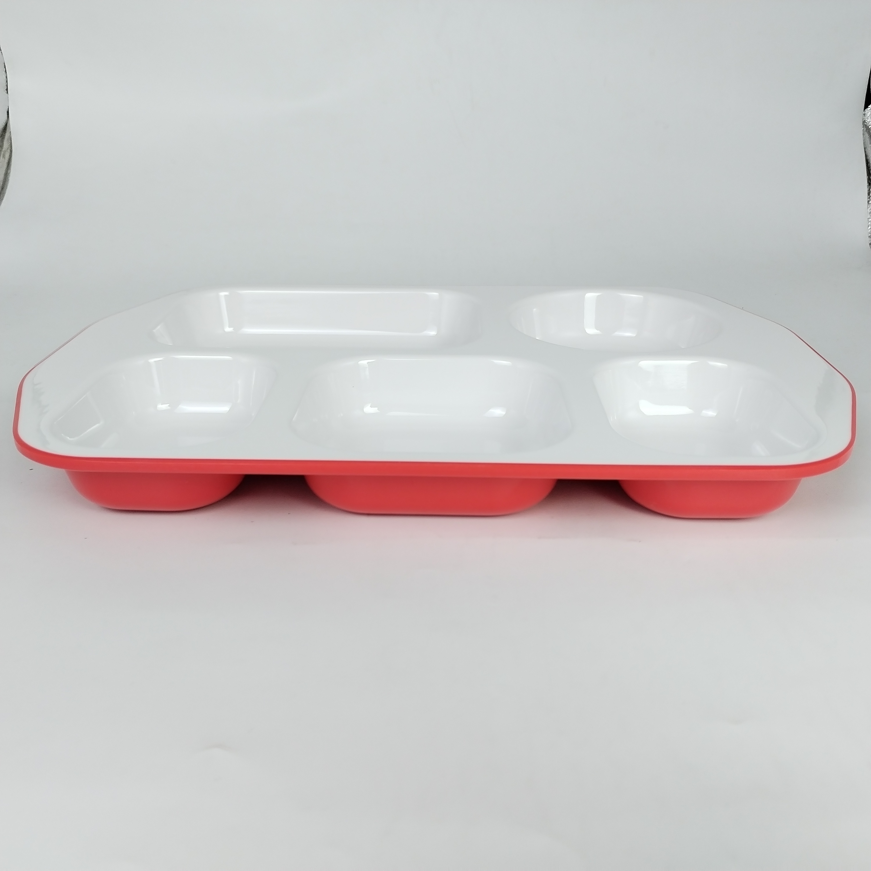 Colorful Durable Plastic Divided Dinner Plate Eco-Friendly Reusable Portion Plates 5 Compartments Snack Serving Dish Food