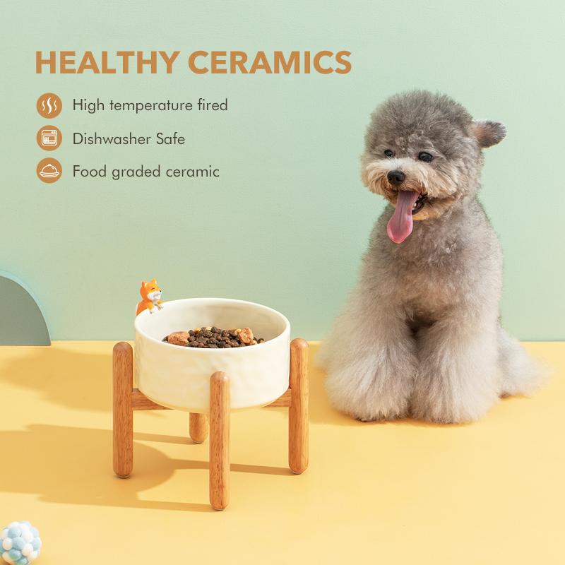 Shamitao Durable Eco-Friendly Ceramic Pet Bowl with Elevation Guard Neck Custom Logo Wholesale Portable Cat &amp; Dog Feeder