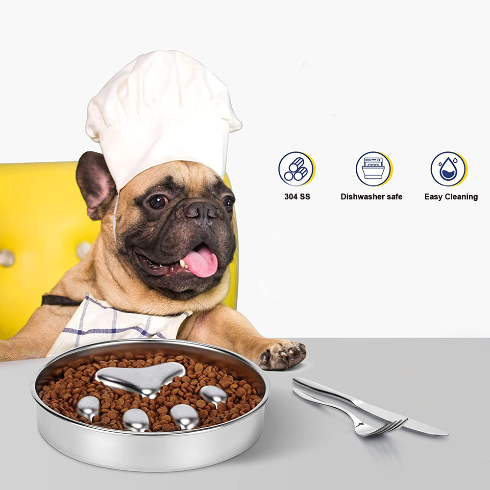 Durable 20 Oz 304 Stainless Steel Eco-Friendly Automatic Pet Dog Feeding Elevated Feeder Slow Bowl