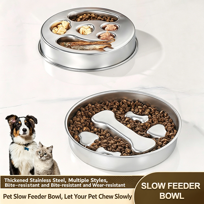 High Quality Durable Eco-Friendly Luxurious Stainless Steel Slow Feeder Bowl with Anti-Slip Mat for Pet Feeding Custom Logo