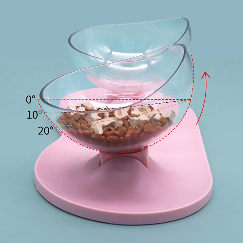 Adjustable Angles Tilted Raised Posture Cat Food Bowl Neck Protection Elevated Slanted Stand Pet Bowls