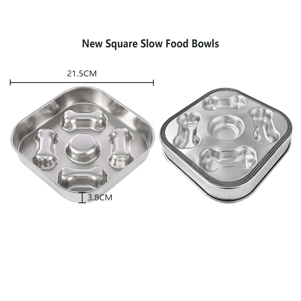 Slow Feeder Dog and Cat Bowls - Stainless Steel, Anti-Gulping, Non-Slip, Fun Design to Slow Down Eating, Easy to Clean, Pet Food Training Bowl Toy
