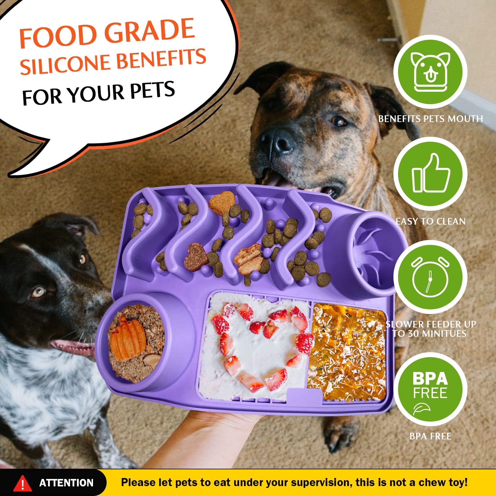 Petdom Food Grade Silicone All In One Nonslip Water Slow Feeder Placemat Anxiety Relief Licking Pad Dog Food Bowl Mat