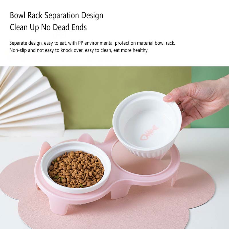 Double Ceramic Cat Bowls Elevated Tilted Cat Food Bowls Raised Ceramic Pet Bowls with Stand Dog Cat Food and Water Bowl Set Tall Feet Feeding Bowls Dishes