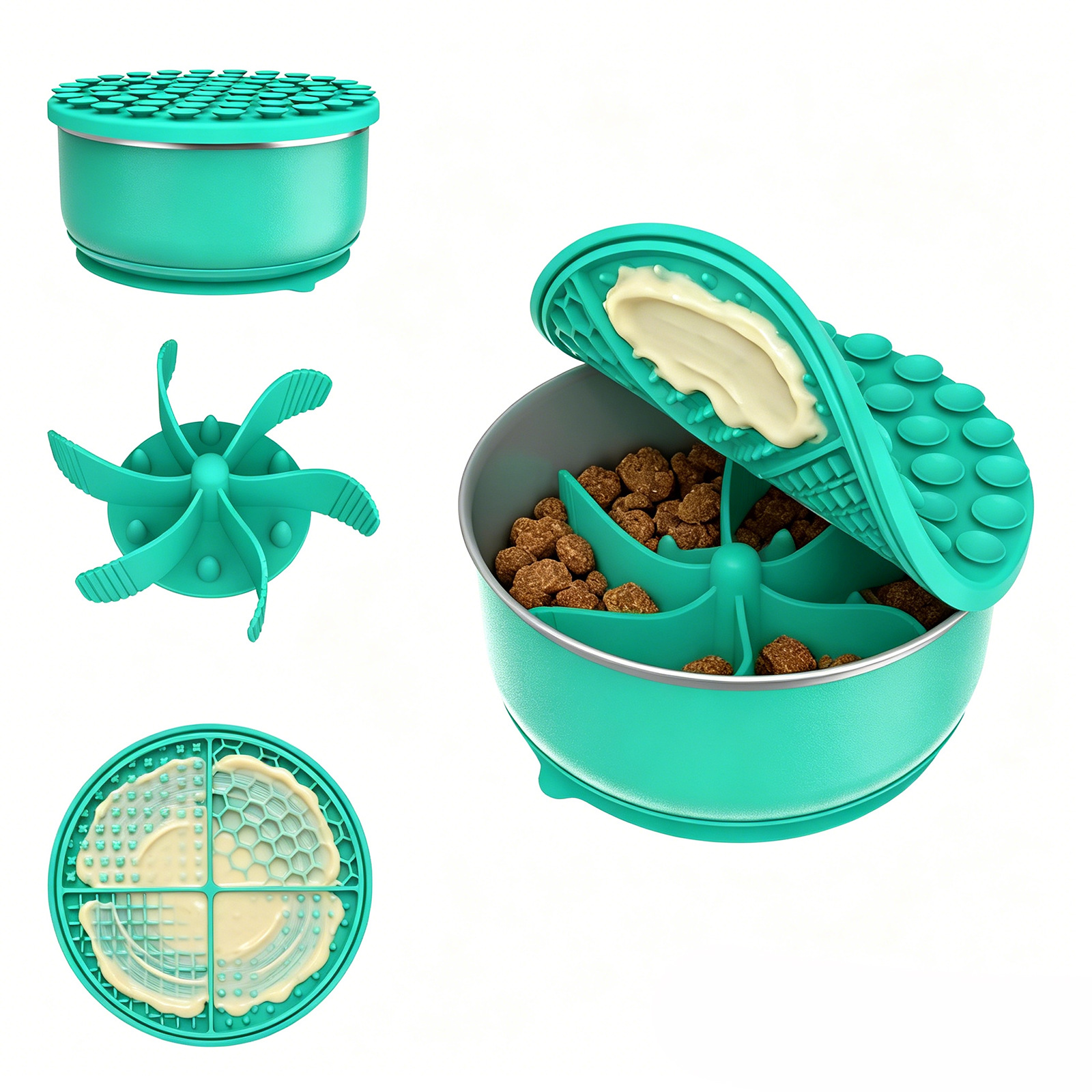 3-in-1 Stainless Steel Pet Slow Feed Bowl with Suction Cup - Multi-functional Pet Licking and Choking Prevention Device