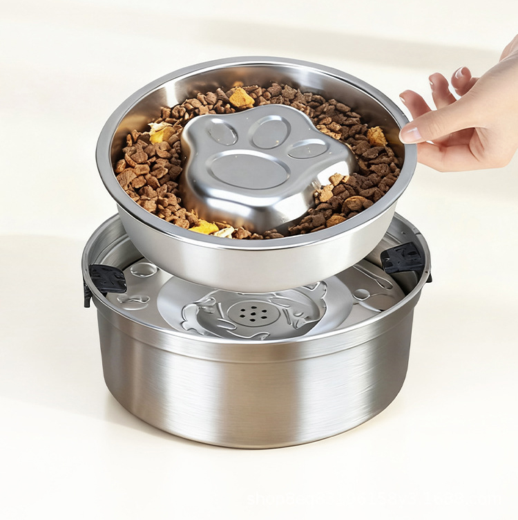 2 in 1 Portable Floating Dog Water Bowl Slow Food Bowl Stainless Steel Pet Slow Feeder Bowl with Food Container