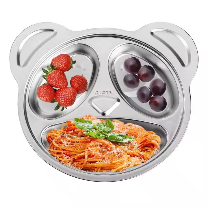 Stainless Steel Divided Kids Square Dinner Lunch Dining Plates