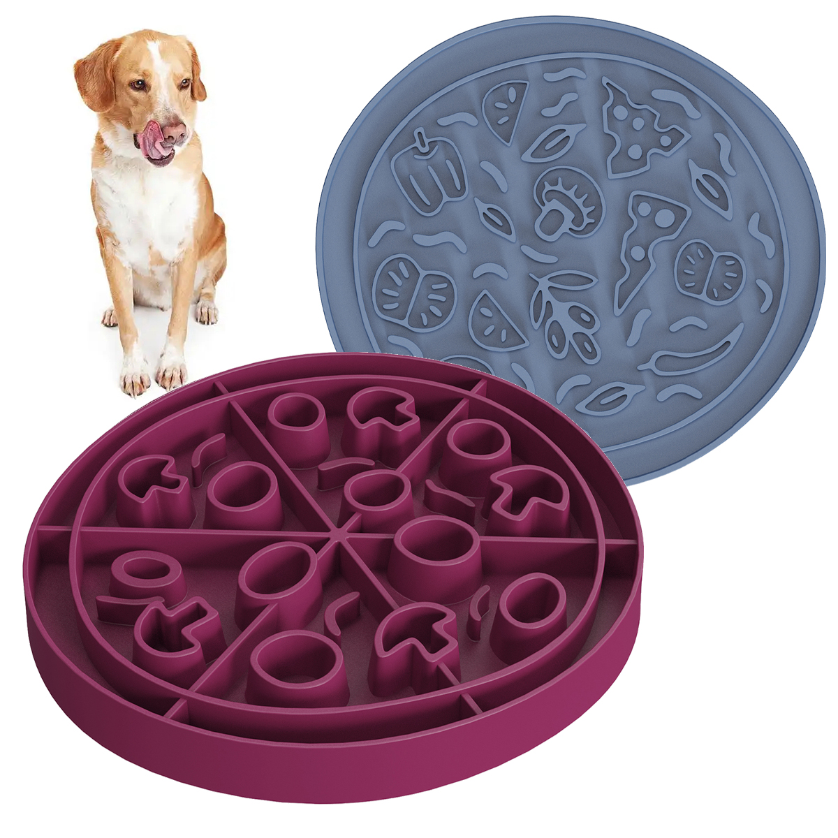 2025 New Creative Pizza Silicone Dog Dishes Pet Bowl Slow Down Eating Dog Slow Feeder for Large Breed