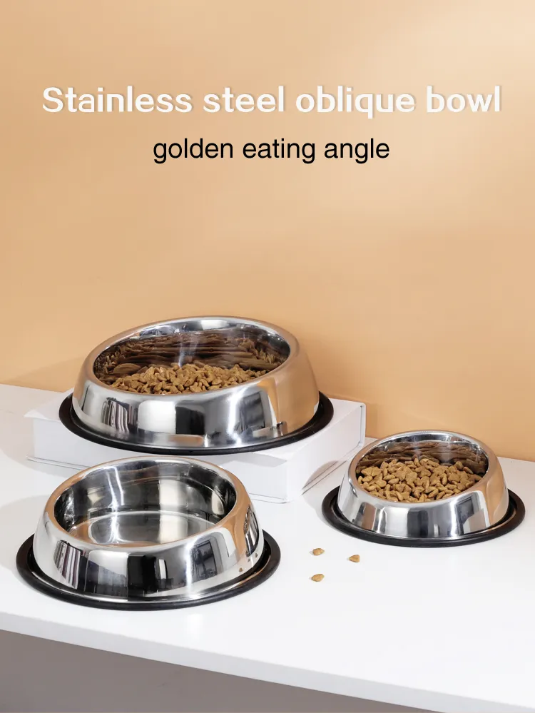 Wholesale Ergonomic Slanted Design Stainless Steel Pet Dog Bowl Food Grade Tilted Pet Feeding Bowls for Bulk Supply
