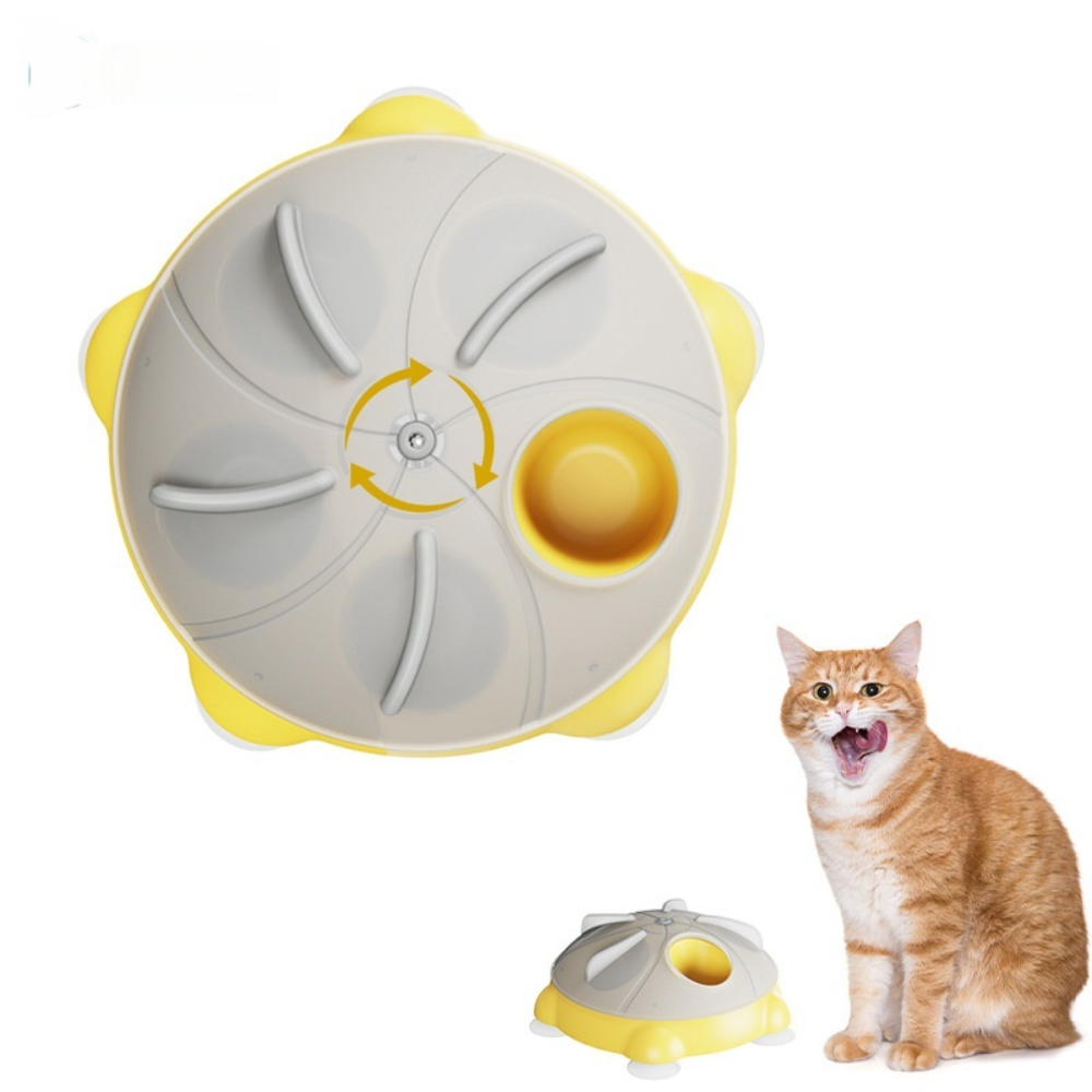 Interactive Slow Food Bowl with Anti-Choking Suction Cup Cat Carousel Snack Stash Maze Educational Pet Feeder with Movement Toys