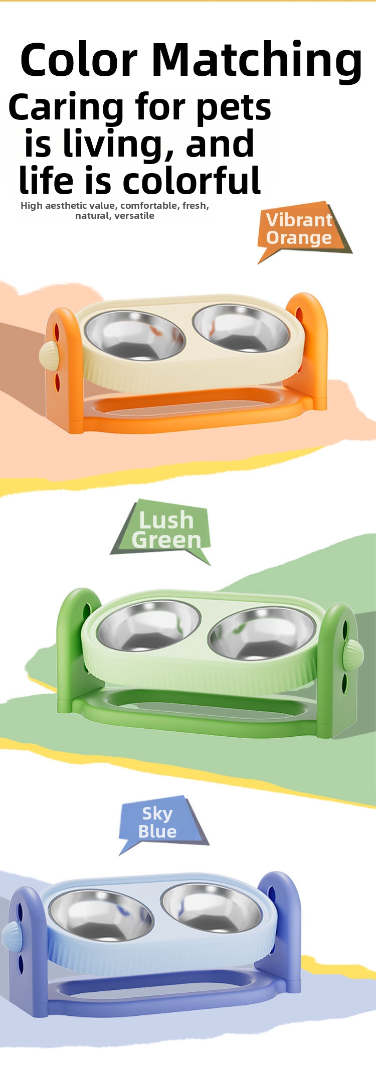 Adjustable Height Elevated Dog Cat Feeder PP Bowls Dual Tilted Easy to Clean Indoor Outdoor Travel Small Medium Large Pets