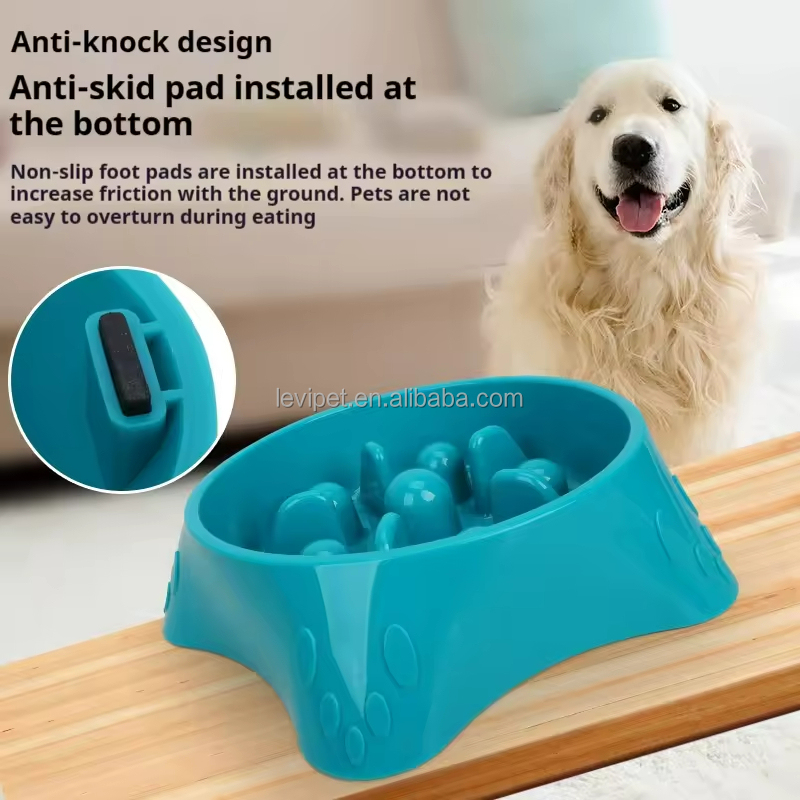 Slow Feeder Dog Bowl Anti-Slip Choking Slow Feeding Puzzle Bowl With Interactive Bone Shape Food Design Polypropylene Materia