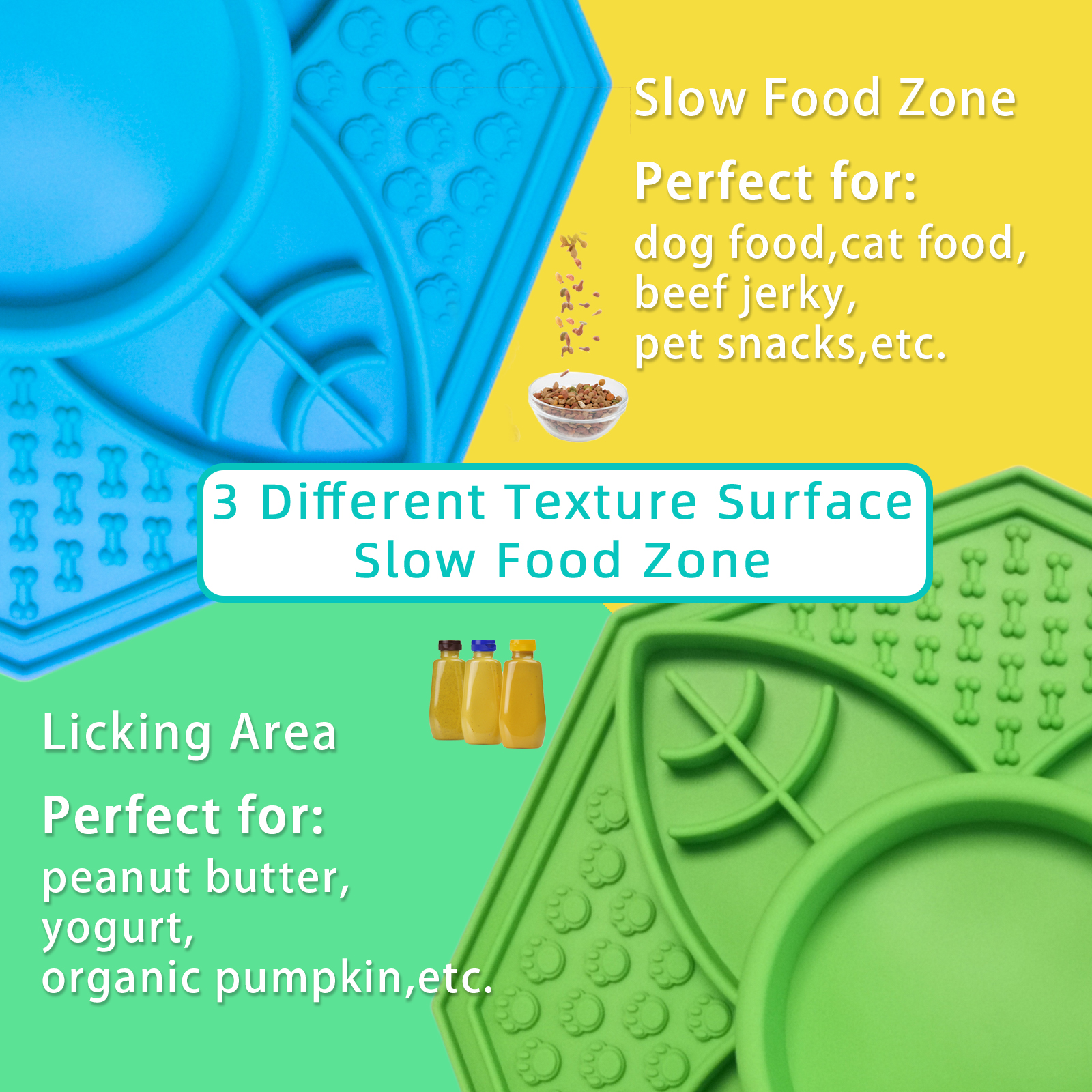 Custom Dog Lick Mat Bundle Octagon Silicone Slow Feeder with Suction Cups Lick Pad - BPA-Free Silicone Mat