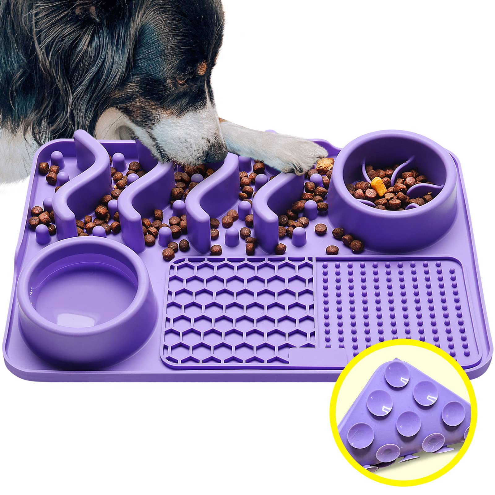 Petdom Food Grade Silicone All In One Nonslip Water Slow Feeder Placemat Anxiety Relief Licking Pad Dog Food Bowl Mat