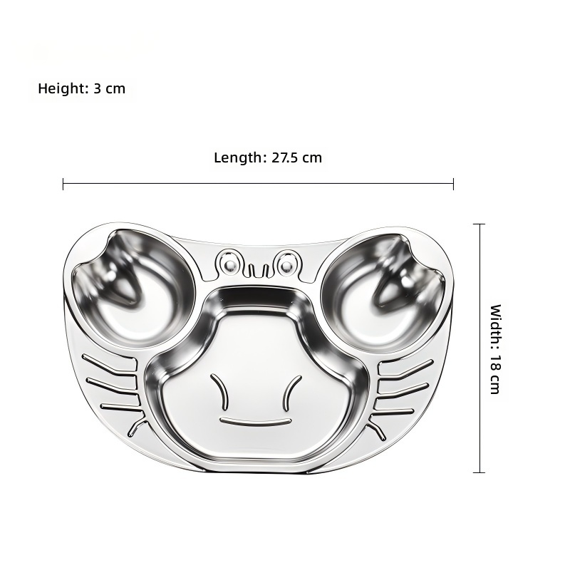 Cartoon Design Children's Stainless Steel Rectangle Baby Feeding Set Dinner Plate Divided Red Eco-Friendly Dishwasher Safe