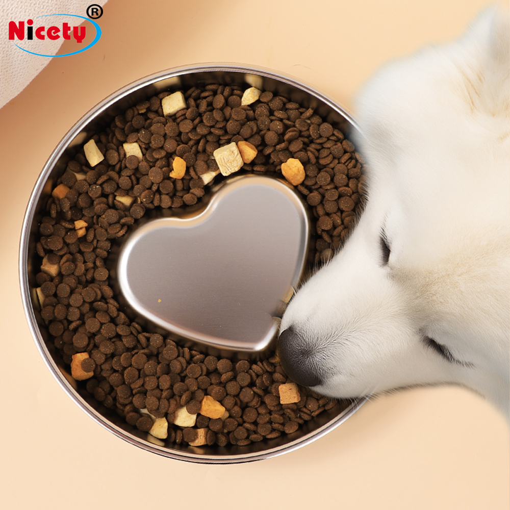 Eco-friendly 985ml Stainless Steel Silver 22cm Dog Bowl Love Style Slow Feeder Durable &amp; Chew-proof Food and Water Dishes
