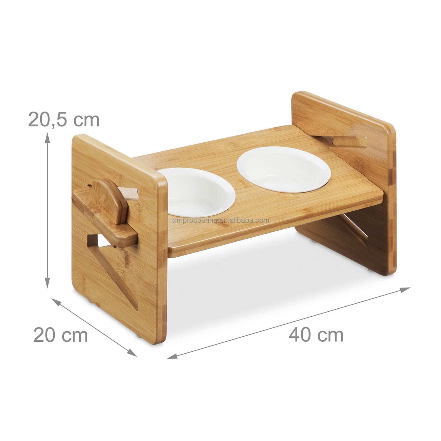 High Quality Height Adjustable Tilted Bamboo Pet Slow Feeder Bowl Raised Pet Bowl for Small Dogs and Cats for Food Serving