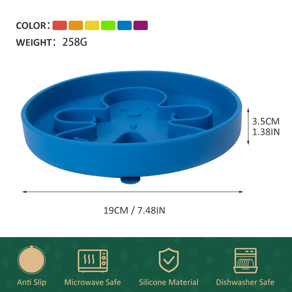 Christmas Design Eco-Friendly Silicone Slow Feeder Dog Bowl Durable Pet Feeder for Slow Eating Cats with Plate