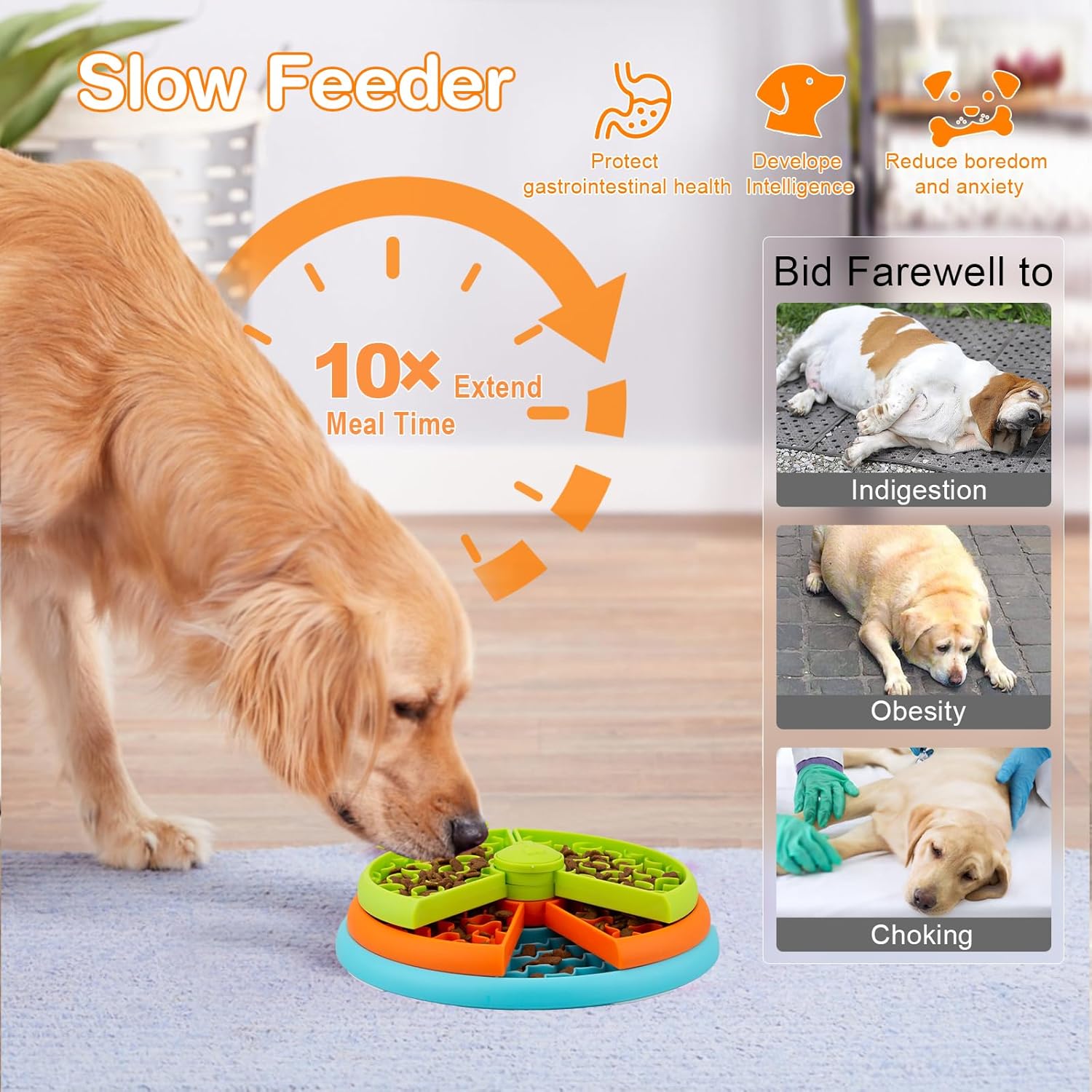 Slow Feeder Dog Bowl 3 Levels Anti Vomiting Reduces Boredom Anxiety Non-Slip Interactive Puzzle Feeder For Small/Medium/Large