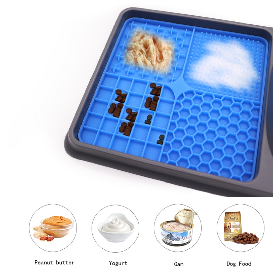 OEM ODM Private Label Eco-Friendly 2-in-1 Food Grade Silicone + ABS Dog Cat Slow Feeder Food/Water Bowls Outdoor SORADD