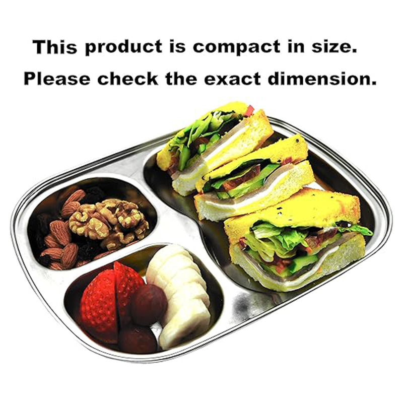 Compartment Stainless Steel Children Plate with Tray Cute Students Can Use Dinner Plates Divided Format Rice Fruit Food Tablewar