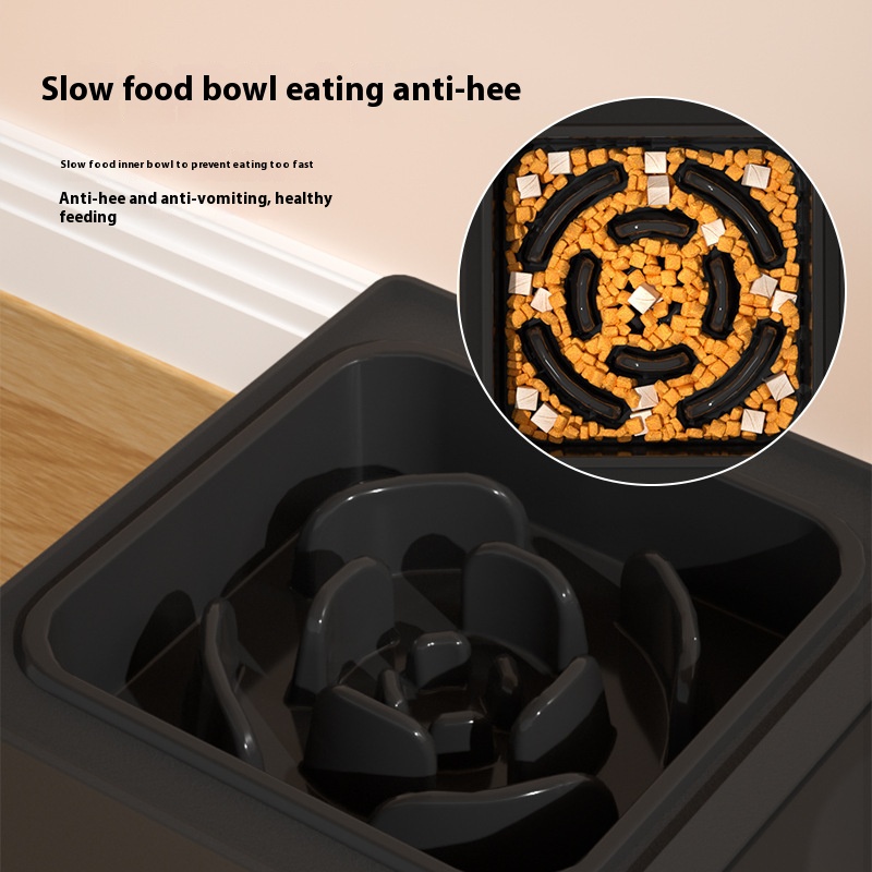 Adjustable Quadrate Shape Plastic Dog Food and Water Bowl Elevated Slow Feeder with Non-Spill Stand Raised Dog Bowls