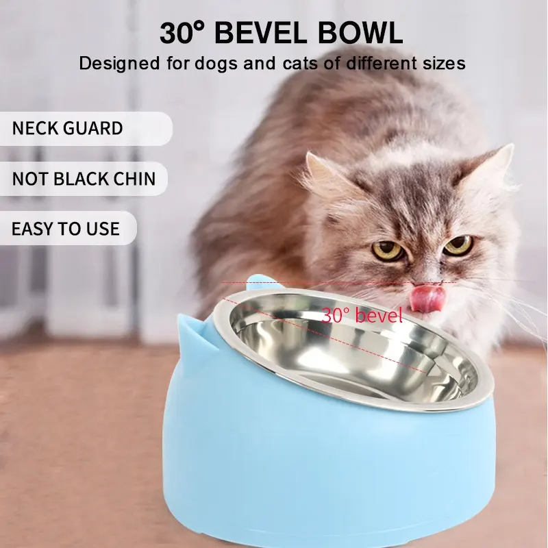 Stainless Steel 30 Degree Tilted Drinking Pet Food Bowl