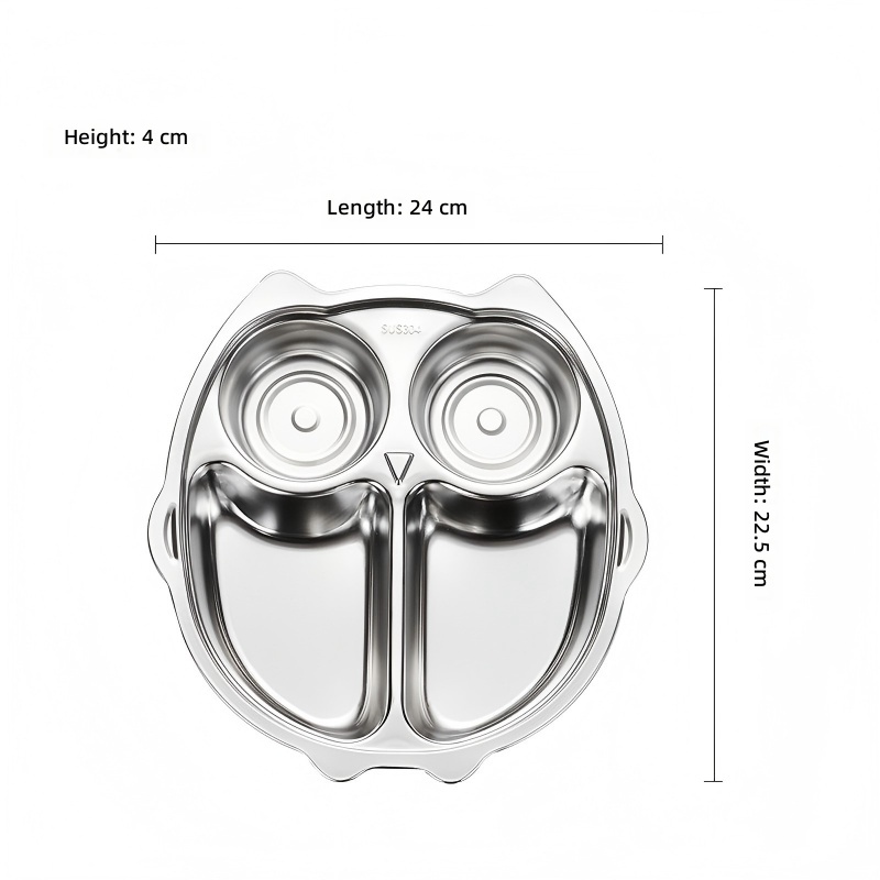 Cartoon Design Children's Stainless Steel Rectangle Baby Feeding Set Dinner Plate Divided Red Eco-Friendly Dishwasher Safe