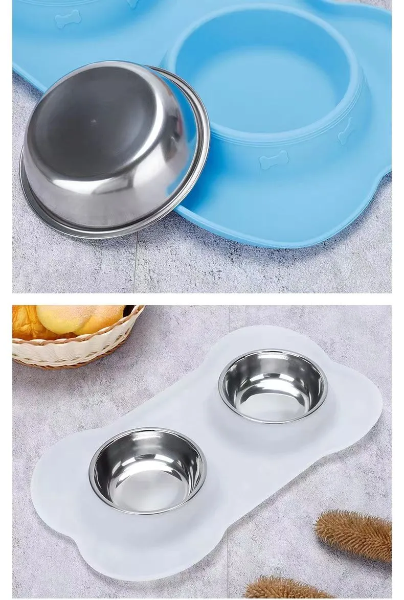 Elevated Whisker Friendly Tilted Flat Silicone Double Feeder Bowl